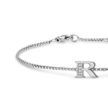 Load image into Gallery viewer, Petite Initial Chain Bracelet in Sterling Silver with Diamond R
