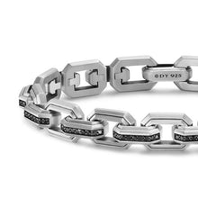 Load image into Gallery viewer, Faceted Flat Link Bracelet in Sterling Silver with Black Diamonds, 11mm
