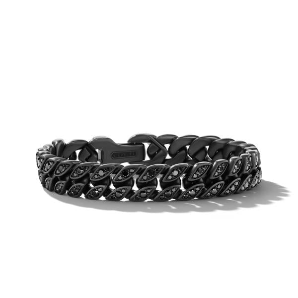 Curb Chain Bracelet in Black Titanium with Black Diamonds, 11.5mm