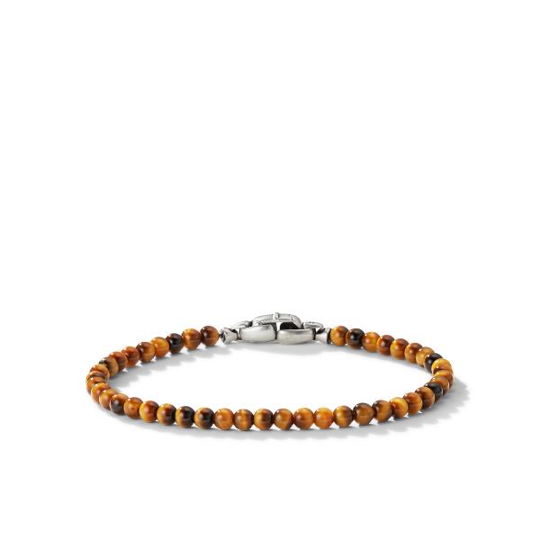 Spiritual Beads Bracelet in Tigers Eye with Sterling Silver, 4mm