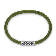 Load image into Gallery viewer, Chevron Bracelet in Green Rubber with Sterling Silver, 6mm
