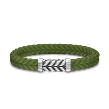 Load image into Gallery viewer, Chevron Bracelet in Green Rubber with Sterling Silver, 9mm
