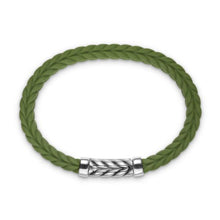 Load image into Gallery viewer, Chevron Bracelet in Green Rubber with Sterling Silver, 9mm
