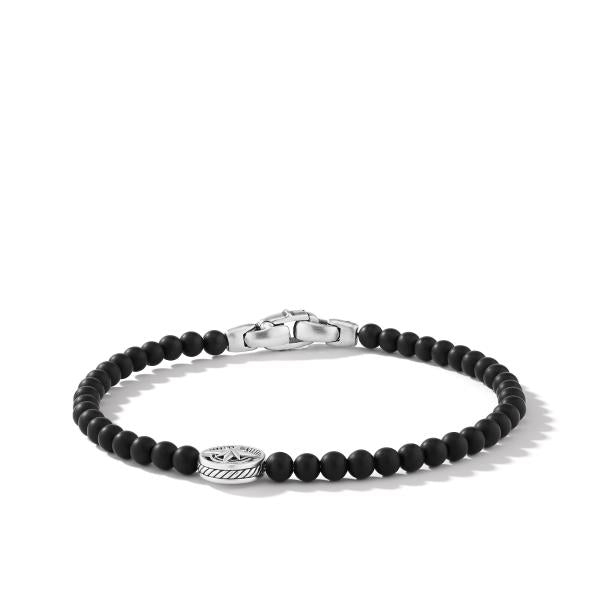Spiritual Beads Compass Bracelet in Sterling Silver with Black Onyx, 4mm
