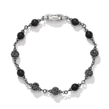 Load image into Gallery viewer, Spiritual Beads Rosary Bracelet in Sterling Silver with Black Onyx and Pave Black Diamonds

