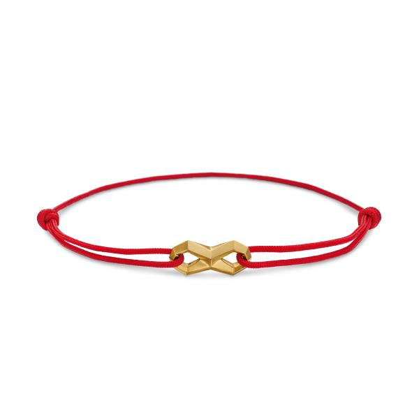 Infinity Link Cord Bracelet in Red Nylon with 18K Yellow Gold, 9mm