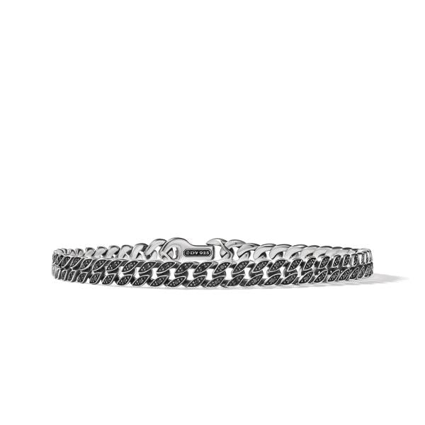 Curb Chain Bracelet in Sterling Silver with Pave Black Diamonds