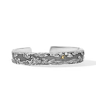 Waves Cuff Bracelet in Sterling Silver with 18K Yellow Gold, 12mm