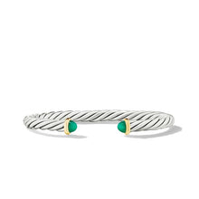 Load image into Gallery viewer, Cable Cuff Bracelet in Sterling Silver with 14K Yellow Gold and Green Onyx, 6mm
