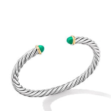 Load image into Gallery viewer, Cable Cuff Bracelet in Sterling Silver with 14K Yellow Gold and Green Onyx, 6mm
