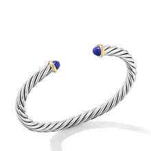 Load image into Gallery viewer, Cable Cuff Bracelet in Sterling Silver with 14K Yellow Gold and Lapis, 6mm
