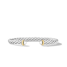 Load image into Gallery viewer, Cable Cuff Bracelet in Sterling Silver with 14K Yellow Gold, 6mm
