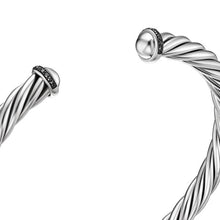 Load image into Gallery viewer, Cable Cuff Bracelet in Sterling Silver with Pave Black Diamonds, 6mm
