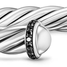 Load image into Gallery viewer, Cable Cuff Bracelet in Sterling Silver with Pave Black Diamonds, 6mm
