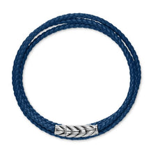 Load image into Gallery viewer, Chevron Triple Wrap Bracelet in Blue Leather with Sterling Silver, 3mm
