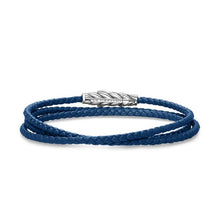 Load image into Gallery viewer, Chevron Triple Wrap Bracelet in Blue Leather with Sterling Silver, 3mm
