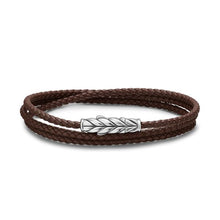 Load image into Gallery viewer, Chevron Triple Wrap Bracelet in Brown Leather with Sterling Silver, 3mm
