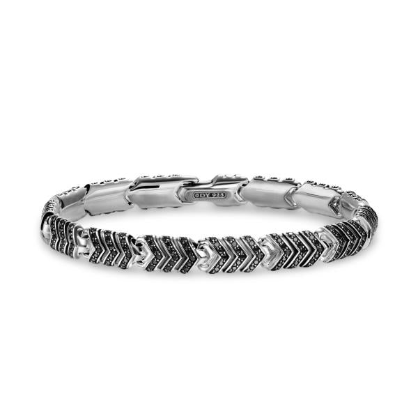 Chevron Link Bracelet in Sterling Silver with Black Diamonds, 7.6mm