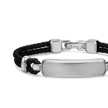 Load image into Gallery viewer, Streamline ID Bar Bracelet in Black Leather with Sterling Silver, 10mm

