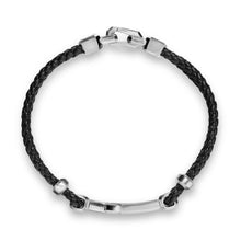 Load image into Gallery viewer, Streamline Cross Station Bracelet in Black Leather with Sterling Silver, 17mm
