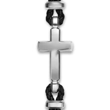 Load image into Gallery viewer, Streamline Cross Station Bracelet in Black Leather with Sterling Silver, 17mm
