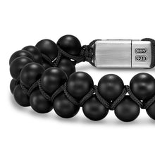 Load image into Gallery viewer, Spiritual Beads Two Row Woven Bracelet with Black Onyx, Black Nylon and Sterling Silver, 8mm
