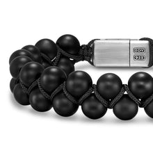 Load image into Gallery viewer, Spiritual Beads Two Row Woven Bracelet with Black Onyx, Black Nylon and Sterling Silver, 8mm
