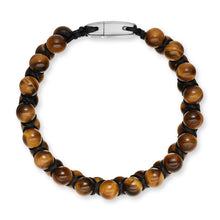 Load image into Gallery viewer, Spiritual Beads Two Row Woven Bracelet with Tiger's Eye, Black Nylon and Sterling Silver, 8mm
