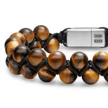 Load image into Gallery viewer, Spiritual Beads Two Row Woven Bracelet with Tiger's Eye, Black Nylon and Sterling Silver, 8mm
