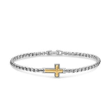 Load image into Gallery viewer, Cross Station Bracelet in Sterling Silver with 14K Yellow Gold, 3.6mm
