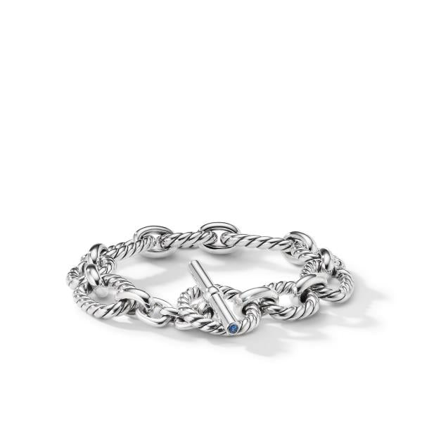 Cushion Link Chain Bracelet in Sterling Silver with Blue Sapphires, 12.5mm