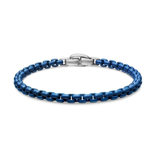 Box Chain Bracelet in Sterling Silver with Blue Stainless Steel, 5mm