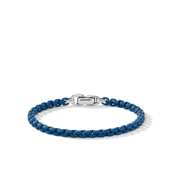 Box Chain Bracelet in Sterling Silver with Blue Stainless Steel, 5mm