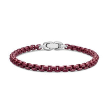 Load image into Gallery viewer, Box Chain Bracelet in Sterling Silver with Burgundy Stainless Steel, 5mm

