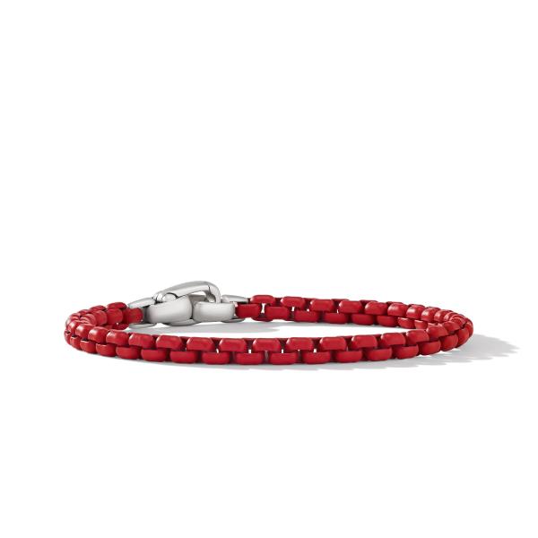 Box Chain Bracelet in Sterling Silver with Red Stainless Steel, 5mm