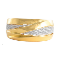 Royal Collection 14K Yellow Gold  Wave Motif Diamond Pavé Yellow Gold Wide Cuff Bangle