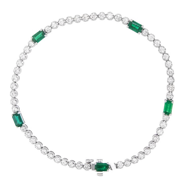 Royal Collection Diamond & Emerald Tennis Bracelet