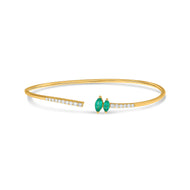 Royal Collection 14K Yellow Gold Marquise Emerald & Diamond Bangle Bracelet