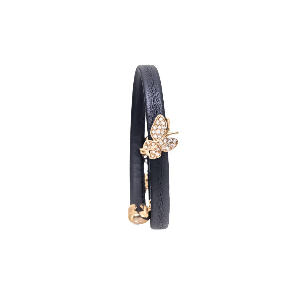 Royal Collection Diamond Butterfly Leather Bracelet