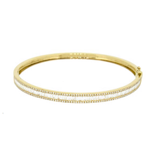 Load image into Gallery viewer, Royal Collection Baguette and Round Brilliant Cut Diamond Triple Row Bangle in Yellow Gold

