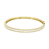 Royal Collection Baguette and Round Brilliant Cut Diamond Triple Row Bangle in Yellow Gold