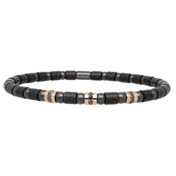 Roberto Demeglio Men's Carbon Fiber & 3 Station Black Diamond Stretch Bracelet