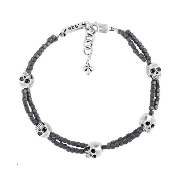 King Baby Double Hematite Strand Skull Bracelet