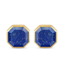 Load image into Gallery viewer, Streamline  Cufflinks in Sterling Silver with 14K Yellow Gold and Lapis Lazuli, 15mm
