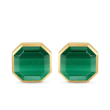Load image into Gallery viewer, Streamline  Cufflinks in Sterling Silver with 14K Yellow Gold and Malachite, 15mm
