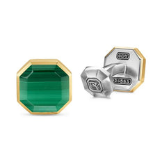 Load image into Gallery viewer, Streamline  Cufflinks in Sterling Silver with 14K Yellow Gold and Malachite, 15mm
