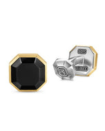 Streamline  Cufflinks in Sterling Silver with 14K Yellow Gold and Black Onyx, 15mm
