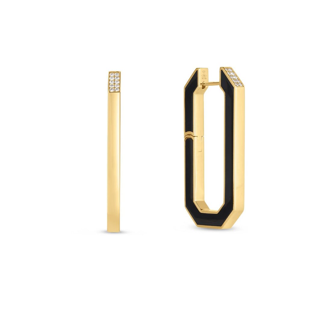 ROBERTO COIN 18K YELLOW GOLD BLACK CERAMIC & DIAMOND ACCENT HOOP EARRINGS