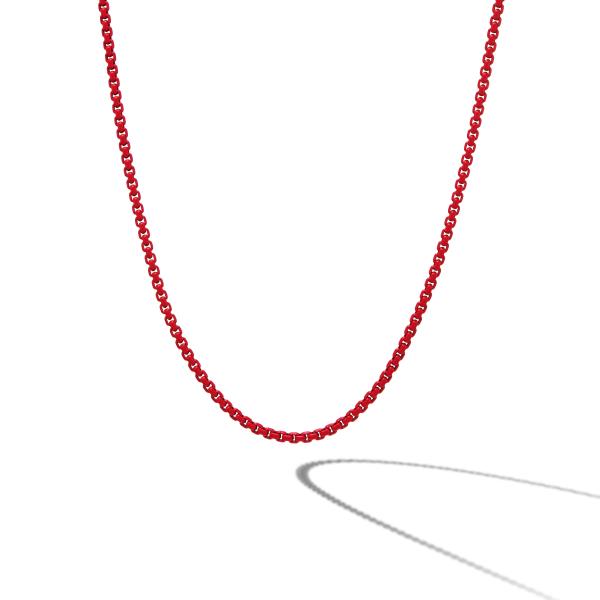 Box Chain Necklace in Sterling Silver with Red Stainless Steel, 2.7mm