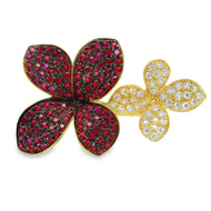 Royal Collection 18K Yellow Gold Ruby & Diamond Flower Ring
